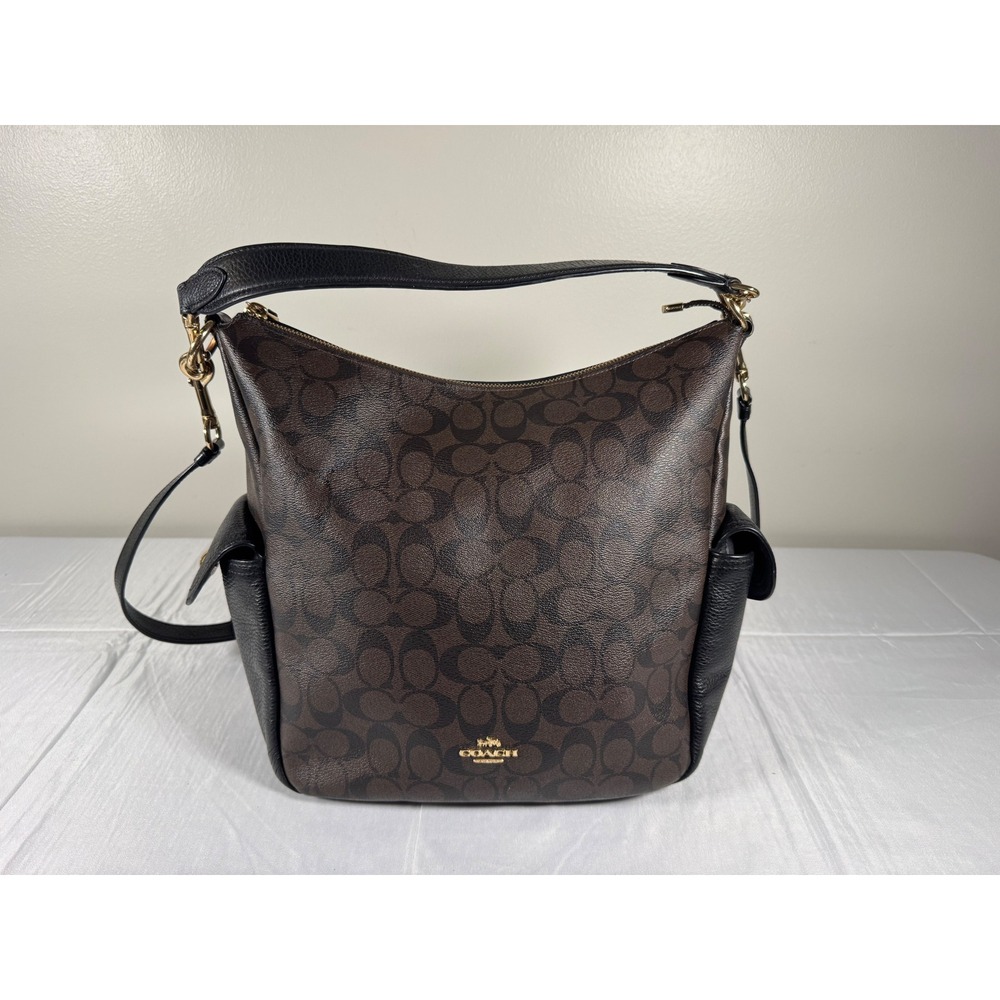 Coach Pennie Shoulder Bag Signature Canvas Brown Black C1522 Crossbody Hobo